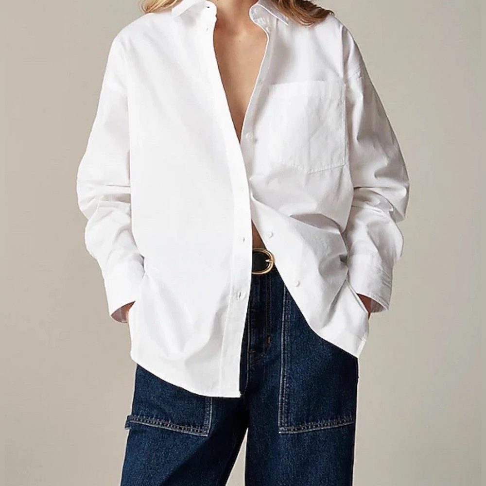 J. Crew Etienne Oversized White Button-Up in Cotton Poplin, NEW White Sz. S $98